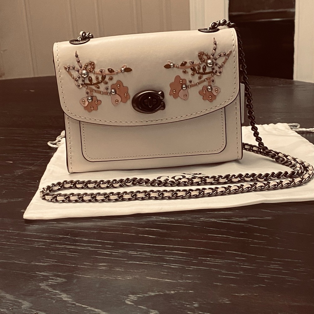 Coach Parker 18 Floral 54622 Shoulder Bag Embroidered Gunmetal